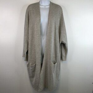 DONNI Anthropologie Gray Ribbed Knit Open Front Long Cardigan OSFA Plus  NWT